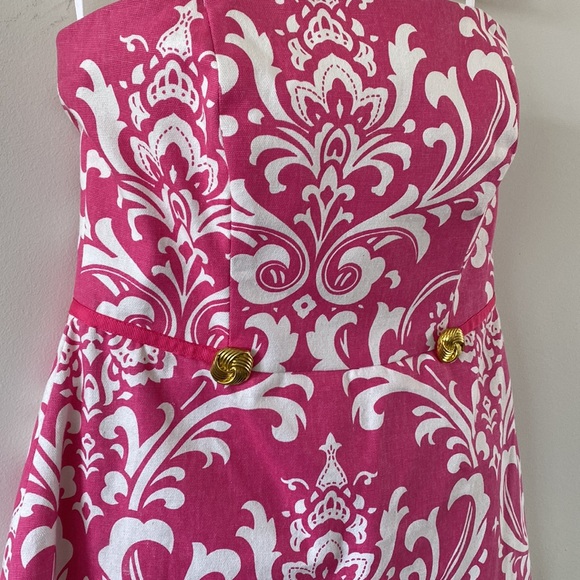 European Strapless Sundress Size 4.Lilly Pulitzer Style.Pink/White Great detail. - Picture 2 of 8